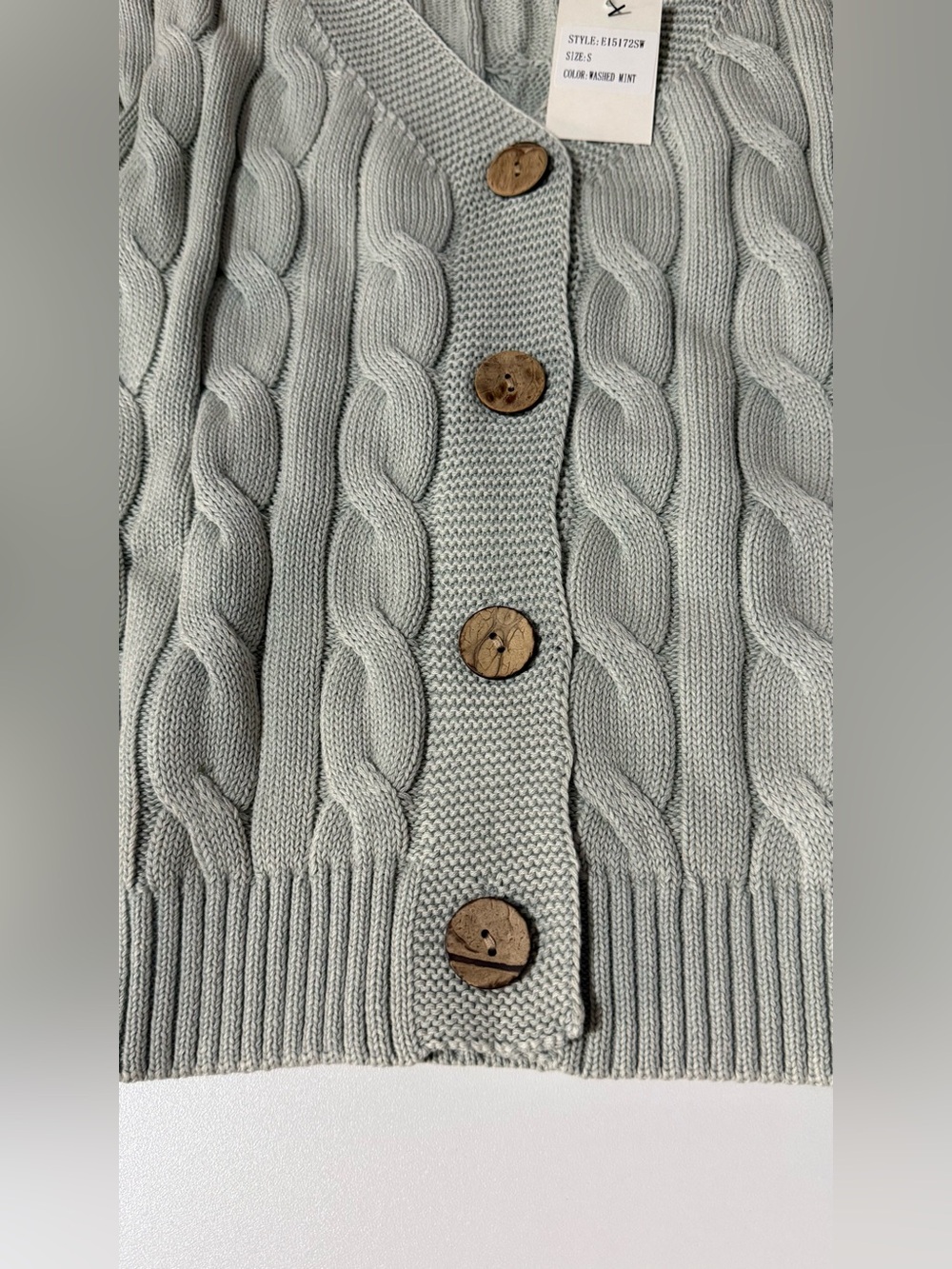 NWT Cable Knit V-Neck Button Cardigan - Mint - Picture 6 of 9